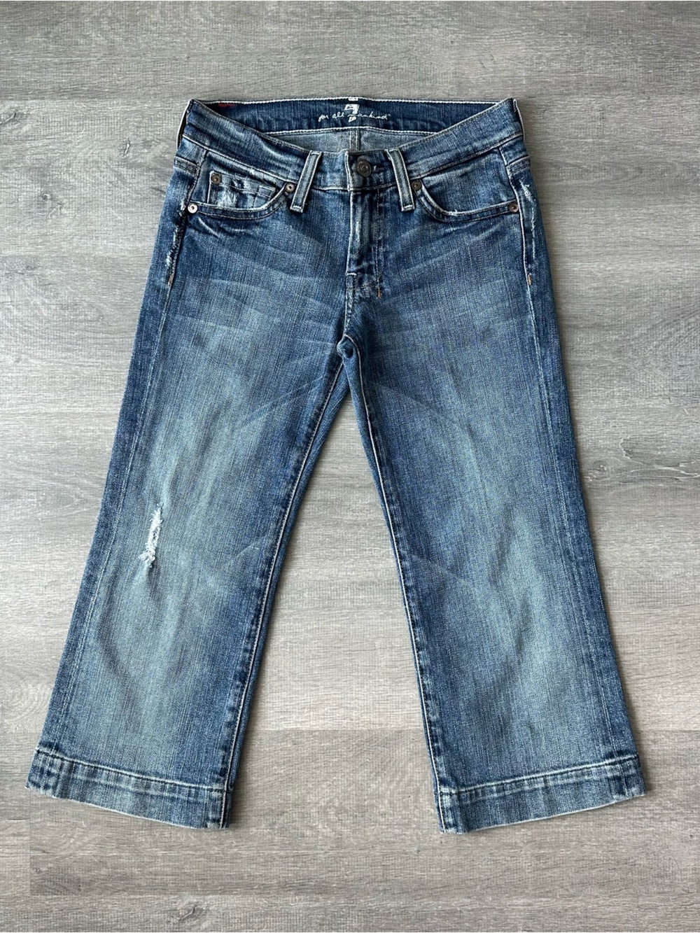 Y2K Vintage 7 For All Mankind Low Rise Denim Capris Size 25 Distressed
